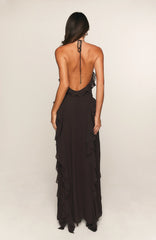 Control The Vibe Halter Maxi Dress Chocolate