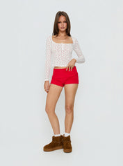 Sleepytea Pointelle Sleep Long Sleeve Top White / Red
