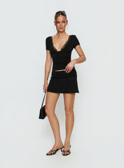 Amia Lace V Neck Top Black