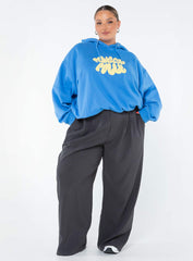 Princess Polly Hooded Sweatshirt Bubble Text Blue / Yellow Curve