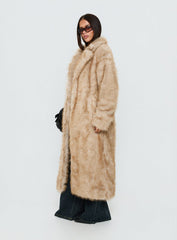 End Of Beginning Faux Fur Longline Jacket Beige