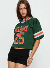U Miami Cropped Football Jersey Tee Green