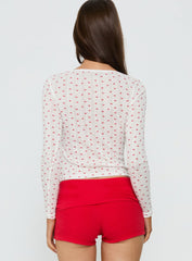 Sleepytea Pointelle Sleep Long Sleeve Top White / Red