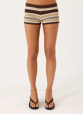 Helia Knit Mini Shorts - Chocolate Olive Stripe