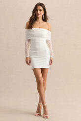 Incantelle | White Bardot-Neck Mini Dress