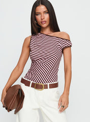 Ayviana One Shoulder Bodysuit Pink / Brown Stripe