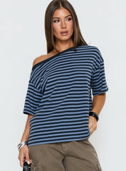 Settle Down One Shoulder Top Blue Stripe