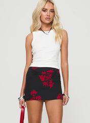 Rosales Mini Skirt Black / Red Floral