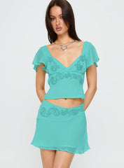 Pappilion Asymmetrical Mini Skirt Aqua