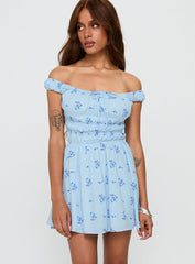 These Are The Days Shirred Mini Dress Blue Multi