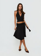 Soft Focus Tie Waist Midi Skirt Black