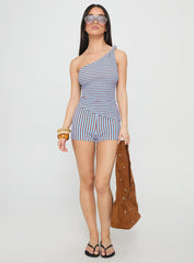 Zoraya One Shoulder Set Blue Stripe