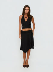 Soft Focus Tie Waist Midi Skirt Black