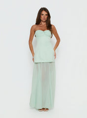 Flashy Sheer Chiffon Strapless Maxi Dress Green