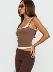 Maeka Layered Jersey Tank Top Brown / Cream