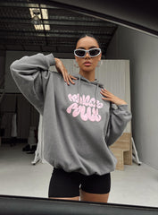 Princess Polly Hooded Sweatshirt Bubble Text Charcoal / Light Pink