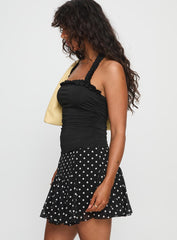 Godet Mini Skirt Black / White Polka