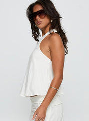 Aquaria Halter Linen Blend Top White