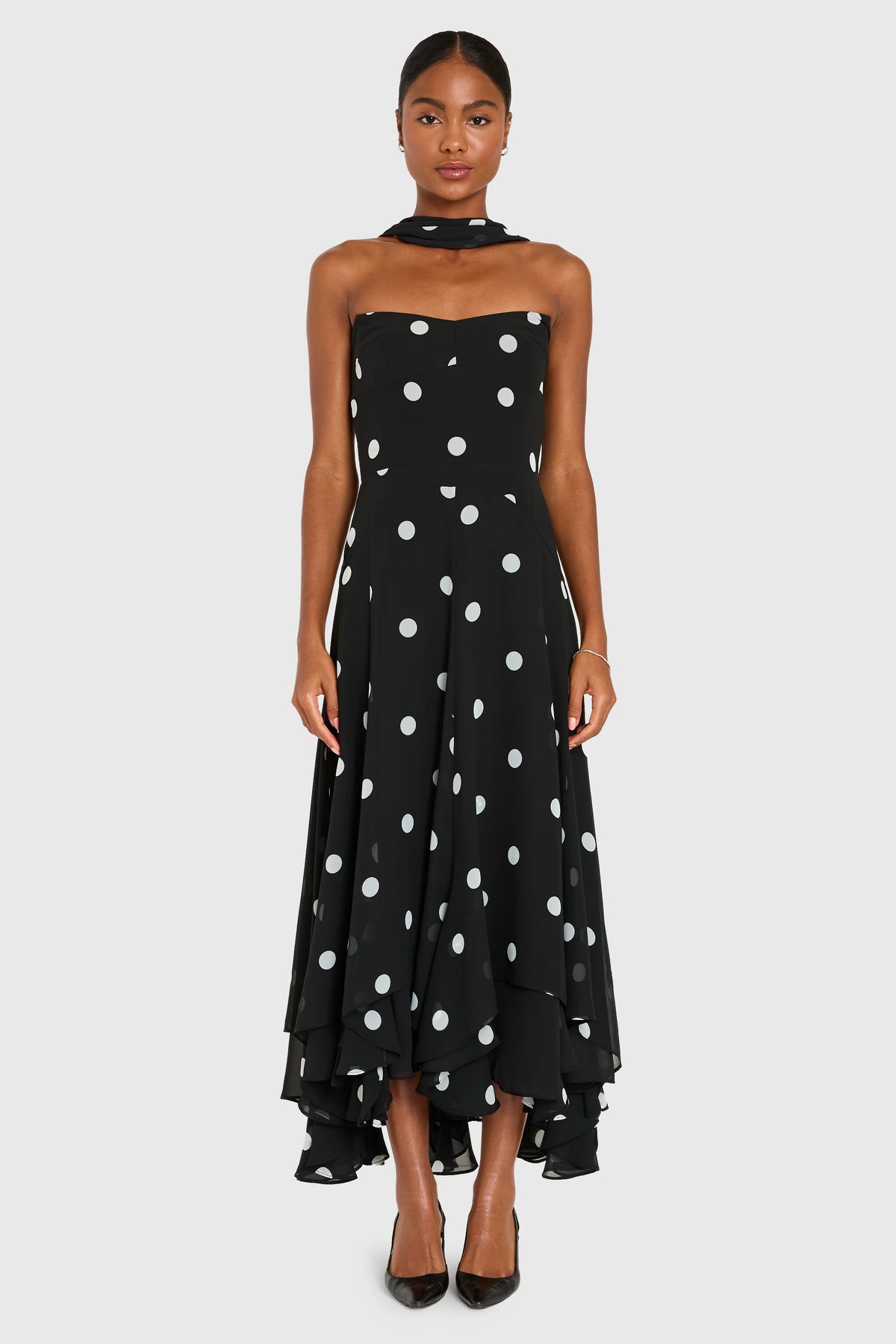 Monterey Dress With Scarf in Polka Dot